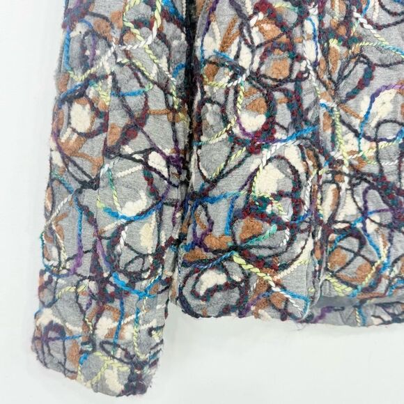 KakTus Gray Colorful All Over Yarn Embellished Button Front Blazer Jacket - Picture 13 of 16